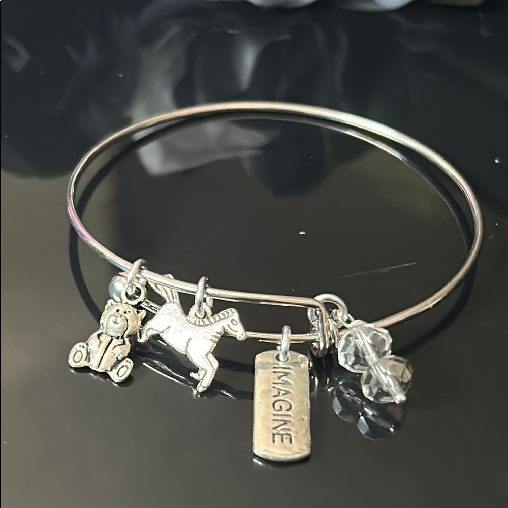 Silver Charm Bracelet with Horse and Teddy Bear - Handmade